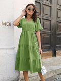 V-Neck Short Sleeve Midi Dress - Trendsi - Flyclothing LLC