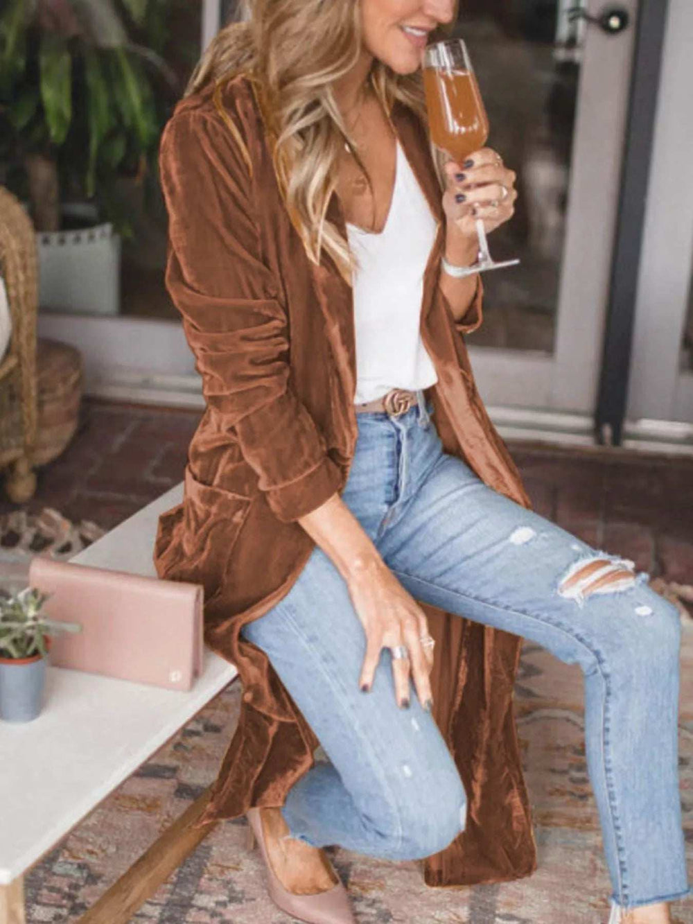Open Front Long Sleeve Longline Cardigan - Trendsi - Flyclothing LLC