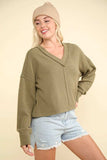 VERY J Exposed Seam V-Neck Ribbed Knit Top - Trendsi - Flyclothing LLC