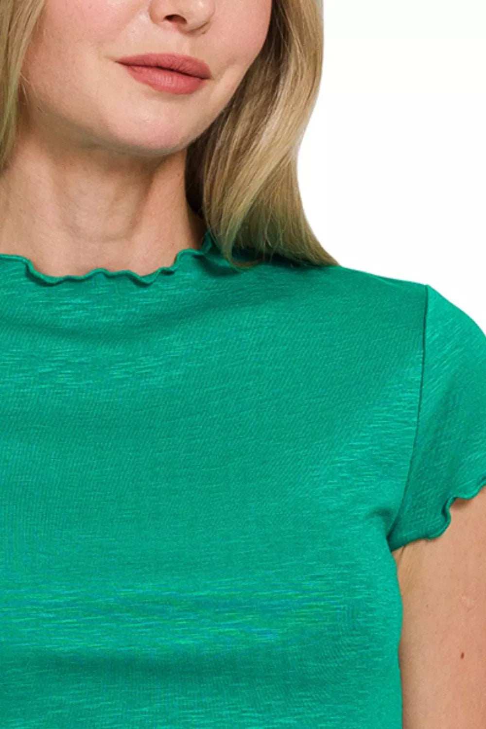 Zenana Cotton Modal Slub Lettuce Trimmed Cropped T-Shirt - Trendsi - Flyclothing LLC