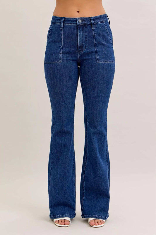 Judy Blue High Waist Flare Jeans with Front Patch Pockets - Trendsi - Flyclothing LLC