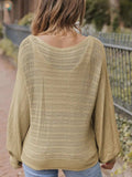 Eyelet Boat Neck Long Sleeve Knit Top - Trendsi - Flyclothing LLC