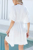 Ruffled Smocked Waist V-Neck Cover-Up - Trendsi - Flyclothing LLC