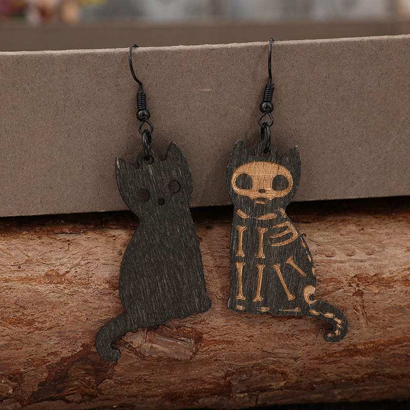 Alloy Hook Wooden Cat Earrings - Trendsi - Flyclothing LLC
