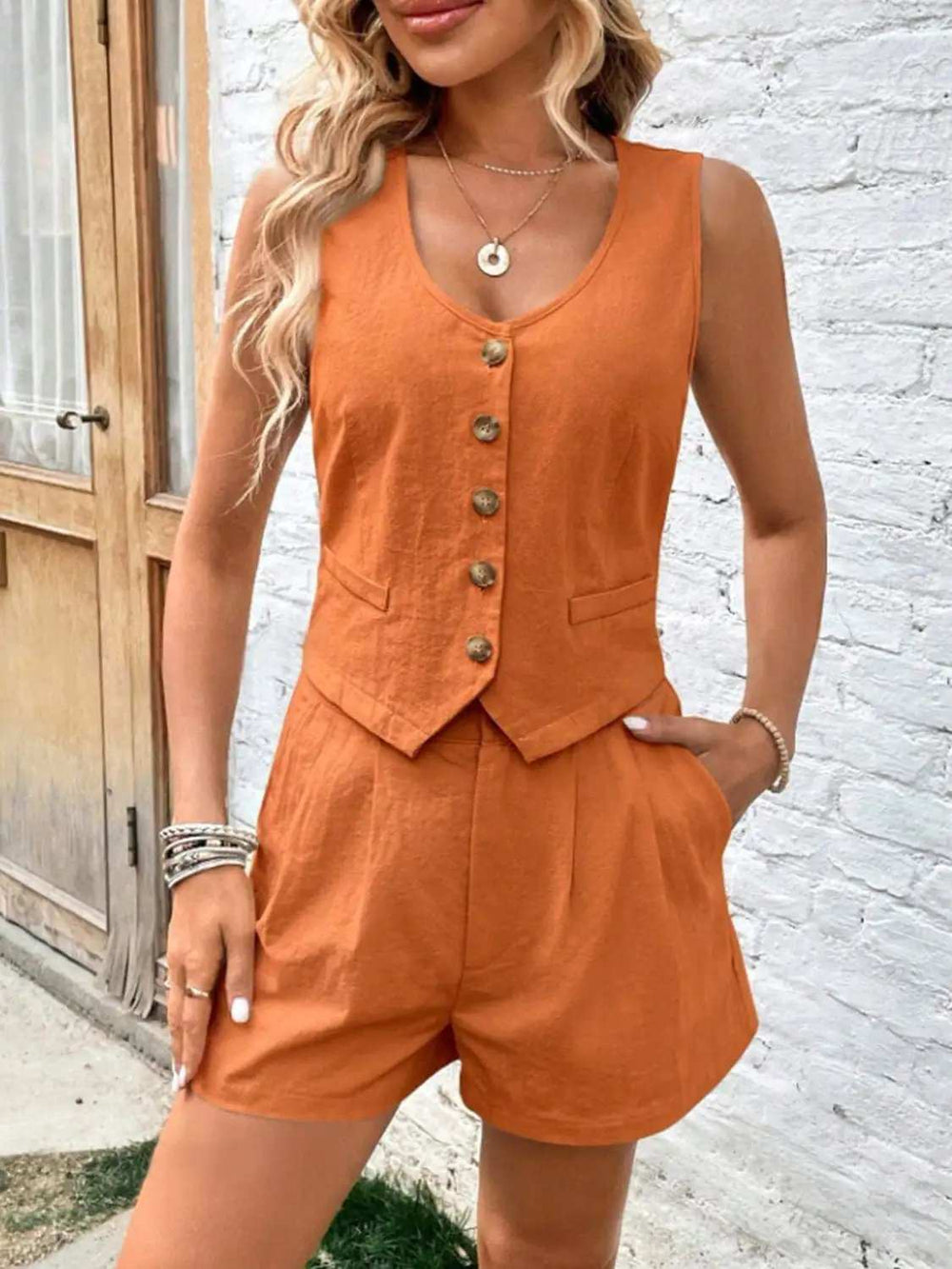 Scoop Neck Sleeveless Top and Shorts Set - Trendsi - Flyclothing LLC