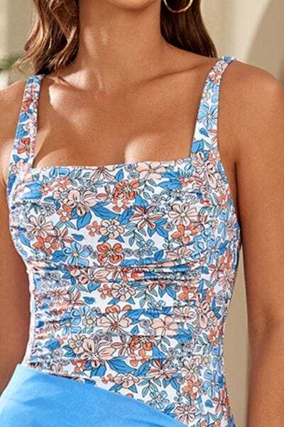 Printed Square Neck Wide Strap One-Piece Swimwear - Trendsi - Flyclothing LLC