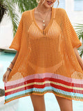 Slit Openwork V-Neck Half Sleeve Cover-Up - Trendsi - Flyclothing LLC