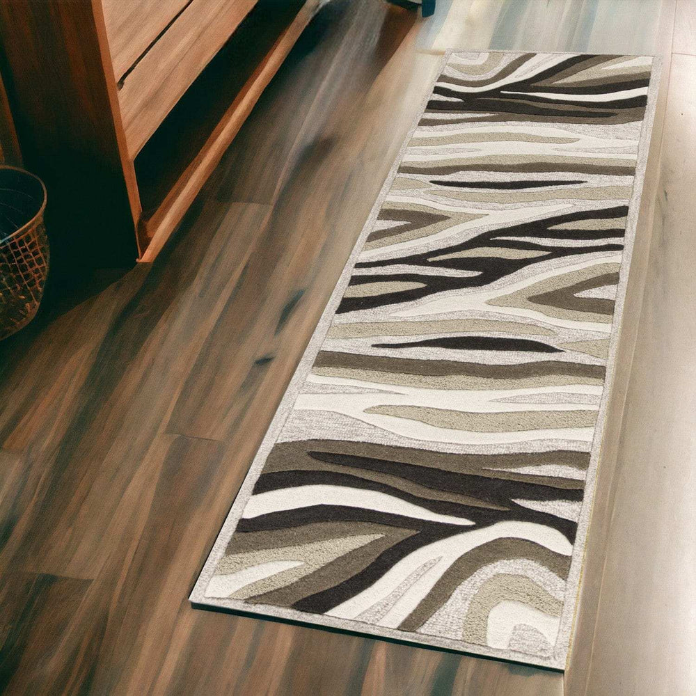 2' X 7' Natural Abstract Waves Wool Runner Rug - Homeroots - Flyclothing LLC