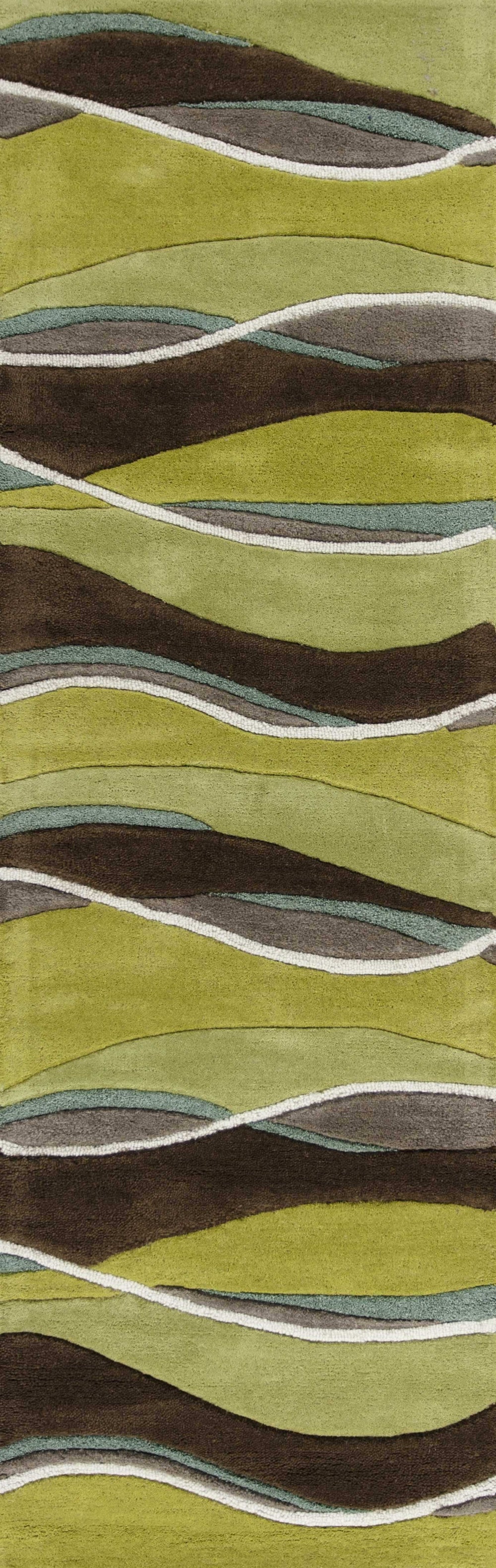8' Lime Mocha Hand Tufted Abstract Waves Indoor Runner Rug - Homeroots - Flyclothing LLC