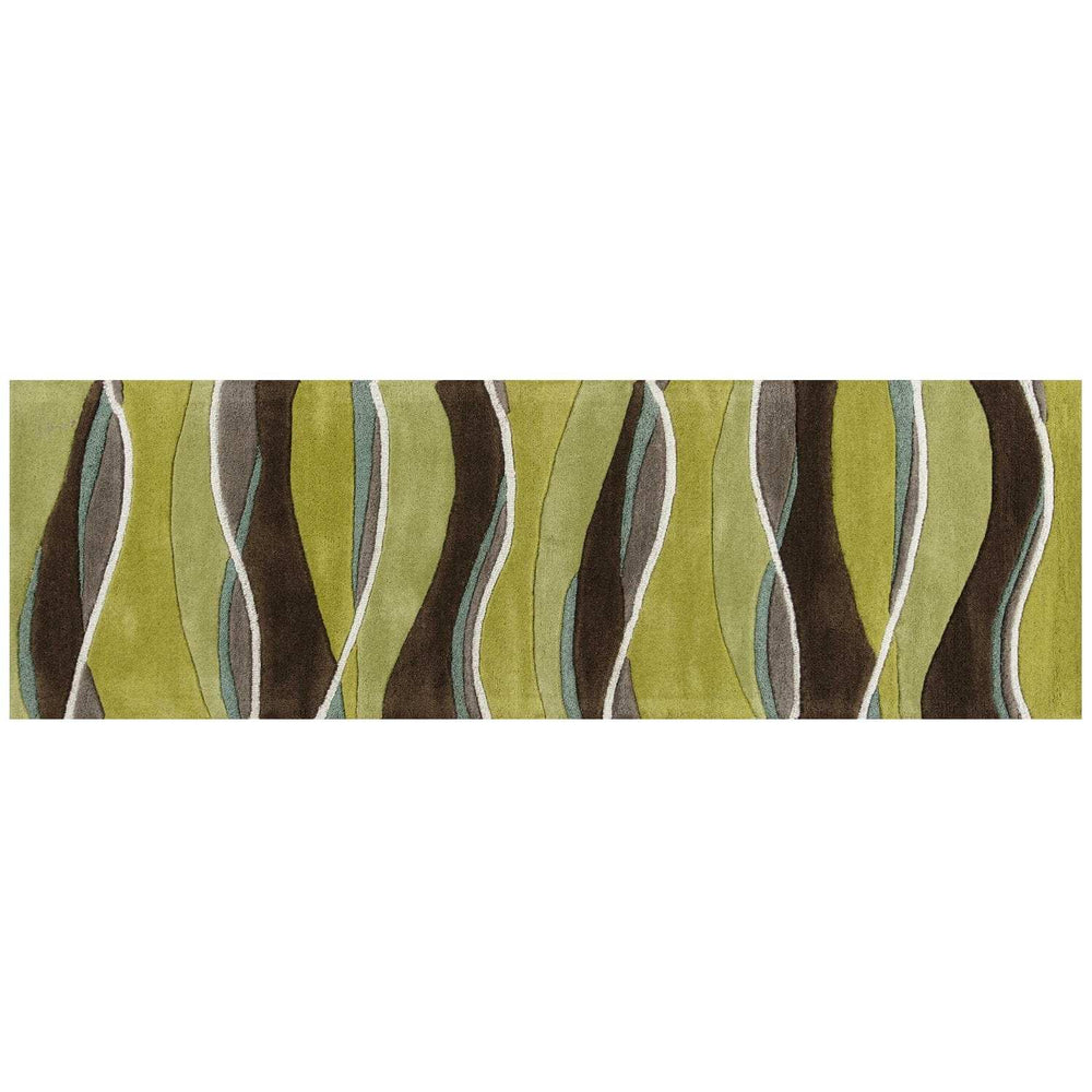 8' Lime Mocha Hand Tufted Abstract Waves Indoor Runner Rug - Homeroots - Flyclothing LLC