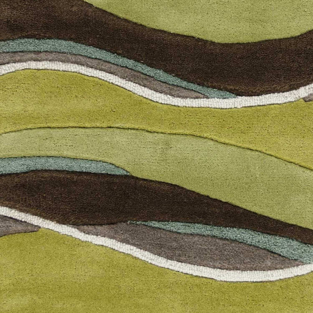 8' Lime Mocha Hand Tufted Abstract Waves Indoor Runner Rug - Homeroots - Flyclothing LLC