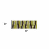 8' Lime Mocha Hand Tufted Abstract Waves Indoor Runner Rug - Homeroots - Flyclothing LLC