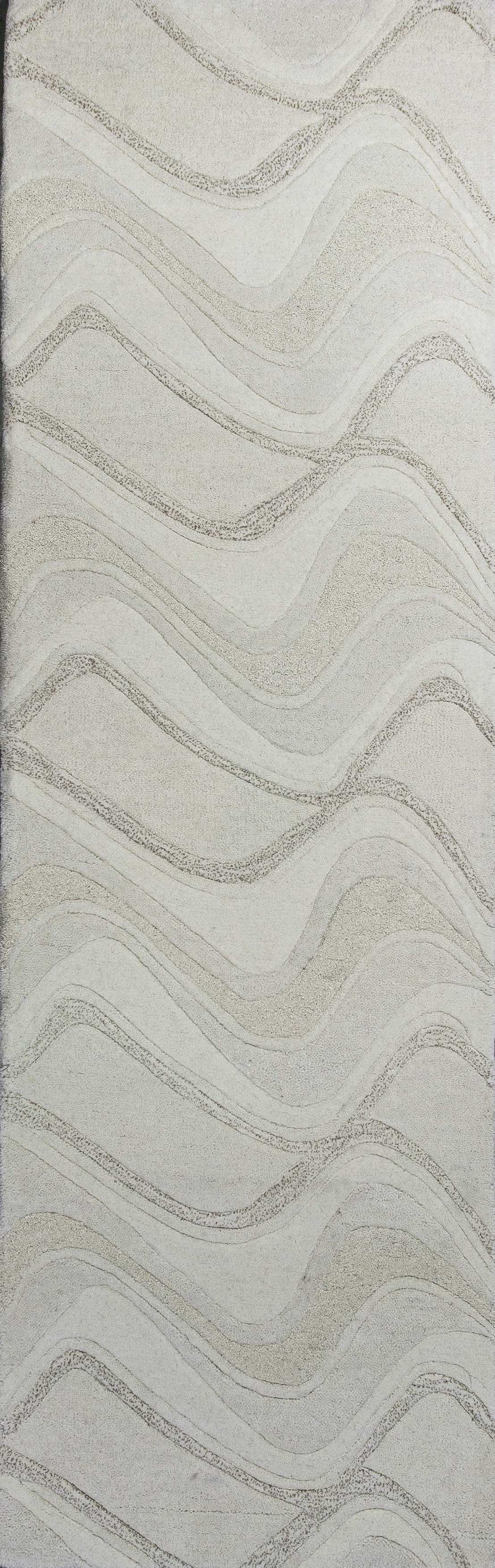 2' X 7' Ivory Abstract Waves Wool Runner Rug - Homeroots - Flyclothing LLC