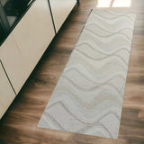 2' X 7' Ivory Abstract Waves Wool Runner Rug - Homeroots - Flyclothing LLC