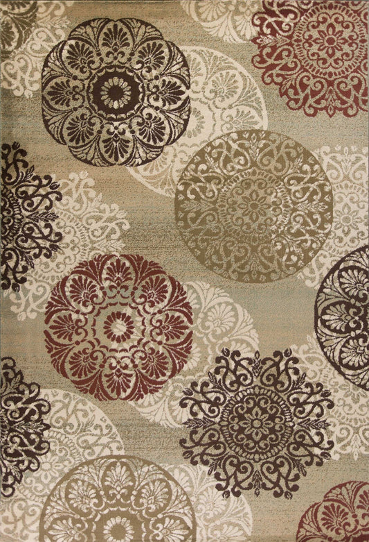 5' X 8' Sage Green Machine Woven Floral Medallion Disk Indoor Area Rug - Homeroots - Flyclothing LLC