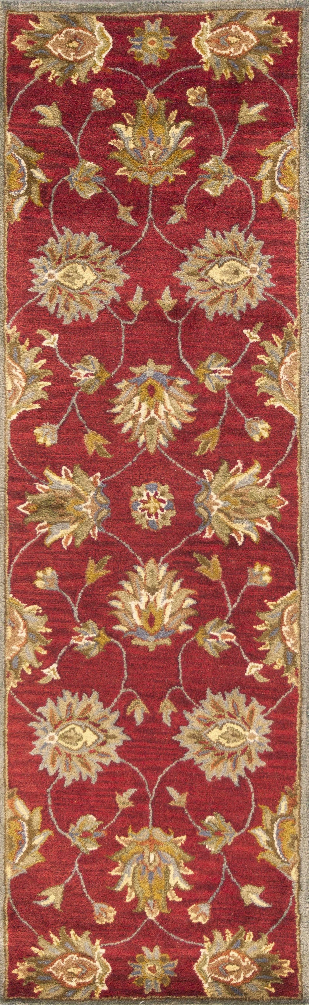 2' X 7' Red Floral Vines Bordered Wool Runner Rug - Homeroots - Flyclothing LLC