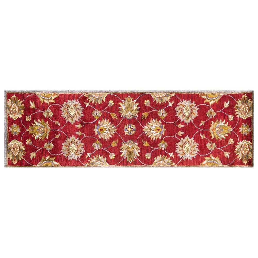 2' X 7' Red Floral Vines Bordered Wool Runner Rug - Homeroots - Flyclothing LLC