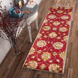 2' X 7' Red Floral Vines Bordered Wool Runner Rug - Homeroots - Flyclothing LLC