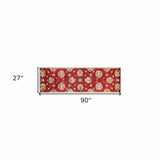 2' X 7' Red Floral Vines Bordered Wool Runner Rug - Homeroots - Flyclothing LLC