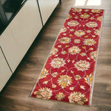 2' X 7' Red Floral Vines Bordered Wool Runner Rug - Homeroots - Flyclothing LLC