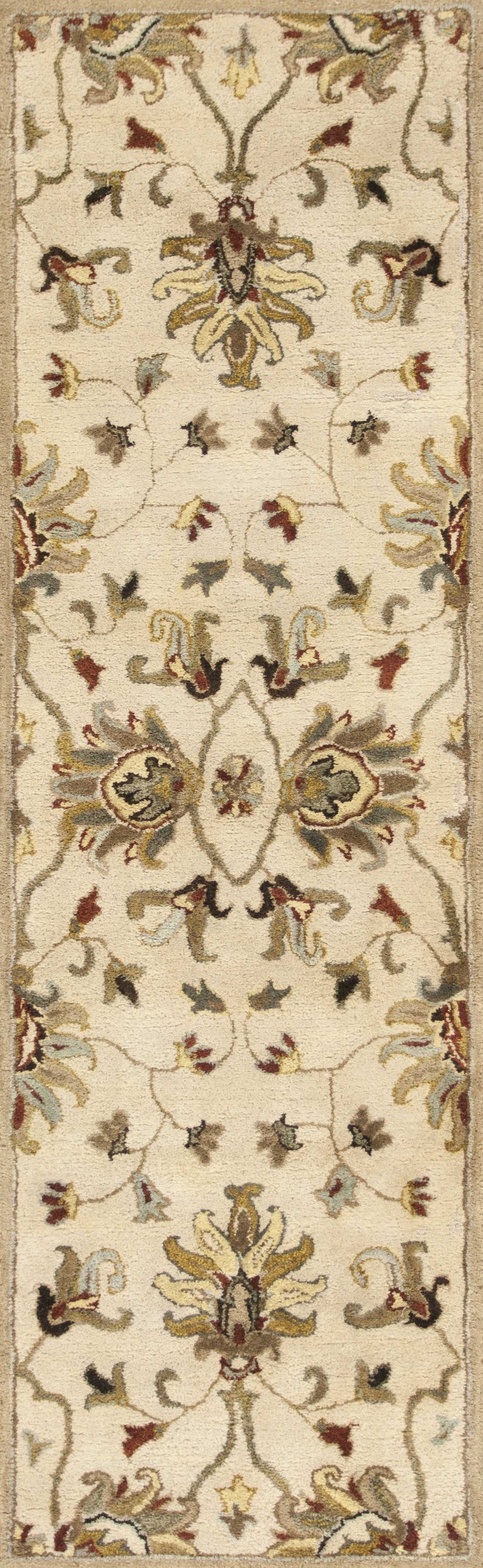 8' Champagne Wool Floral Handmade Runner Rug - Homeroots - Flyclothing LLC