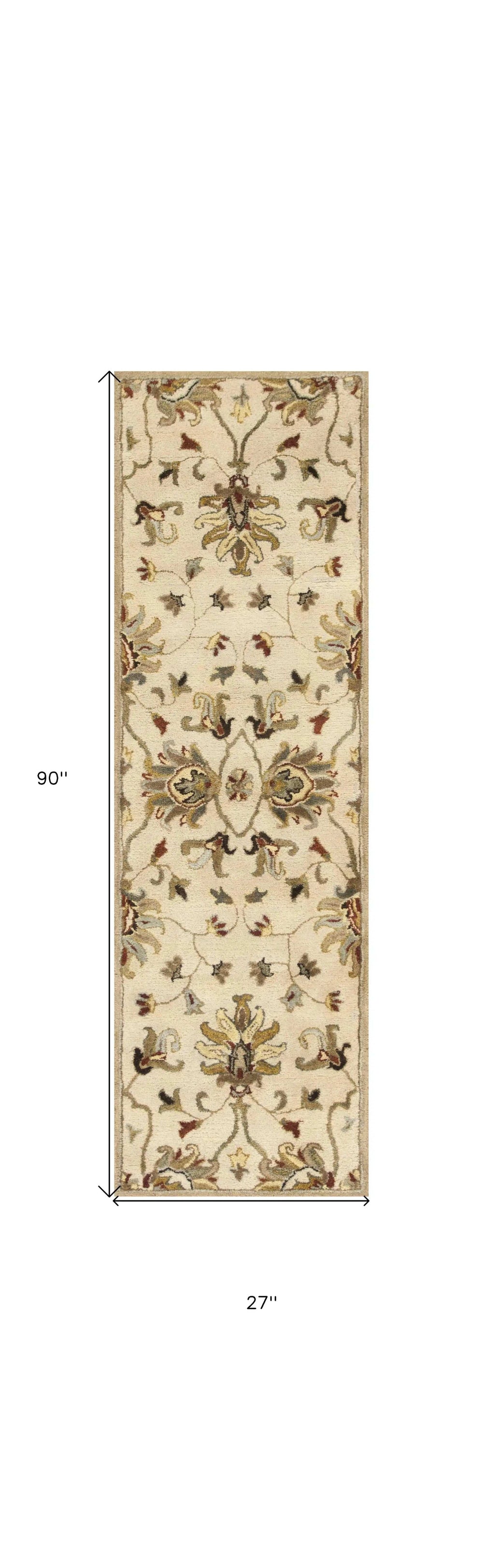 8' Champagne Wool Floral Handmade Runner Rug - Homeroots - Flyclothing LLC