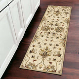 8' Champagne Wool Floral Handmade Runner Rug - Homeroots - Flyclothing LLC
