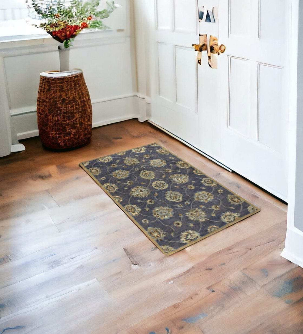 3' X 5' Midnight Floral Vines Wool Area Rug - Homeroots - Flyclothing LLC