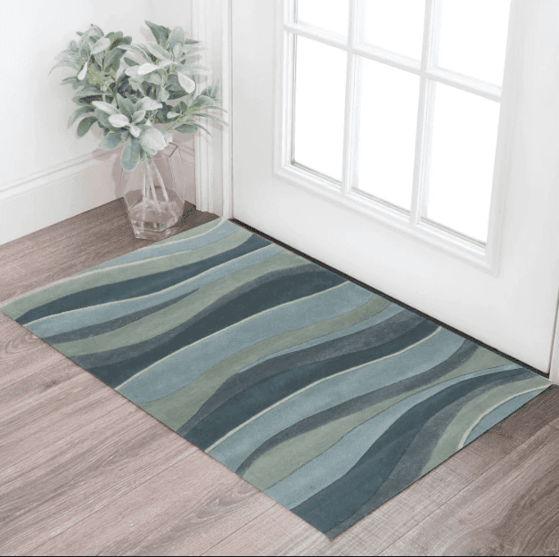 3' X 5' Ocean Blue Teal Hand Tufted Abstract Waves Indoor Area Rug - Homeroots - Flyclothing LLC