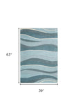 3' X 5' Ocean Blue Teal Hand Tufted Abstract Waves Indoor Area Rug - Homeroots - Flyclothing LLC
