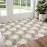 3' X 5' Ivory Or Grey Geometric Wool Area Rug - Homeroots - Flyclothing LLC