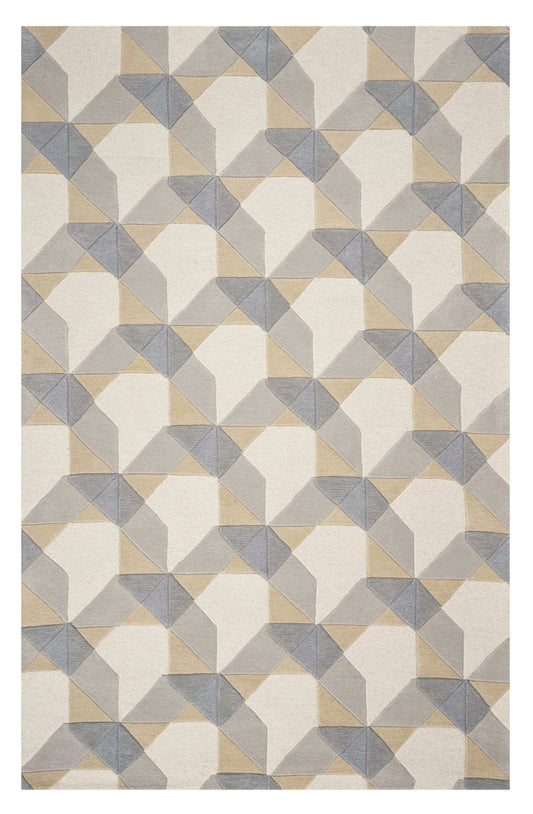 3' X 5' Ivory Or Grey Geometric Wool Area Rug - Homeroots - Flyclothing LLC