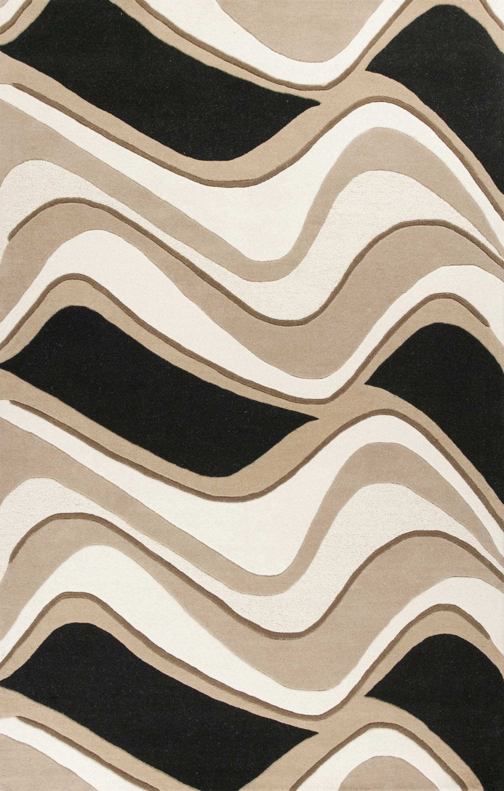 3' X 5' Black Or Beige Abstract Waves Wool Area Rug - Homeroots - Flyclothing LLC