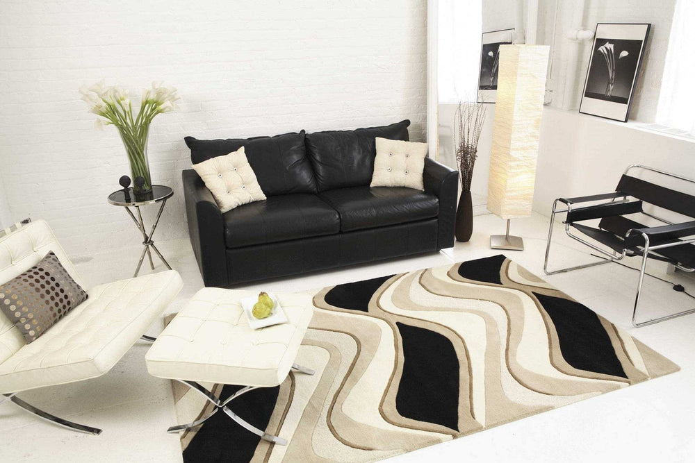 3' X 5' Black Or Beige Abstract Waves Wool Area Rug - Homeroots - Flyclothing LLC