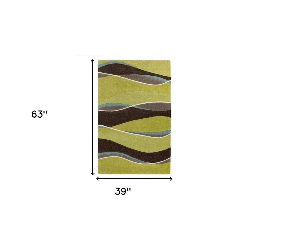 3' X 5' Lime And Mocha Wool Handmade Area Rug - Homeroots - Flyclothing LLC