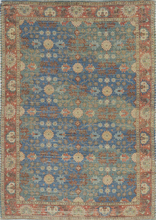 5' X 7' Blue and Red Floral Medallion Hand Woven Area Rug - Homeroots - Flyclothing LLC