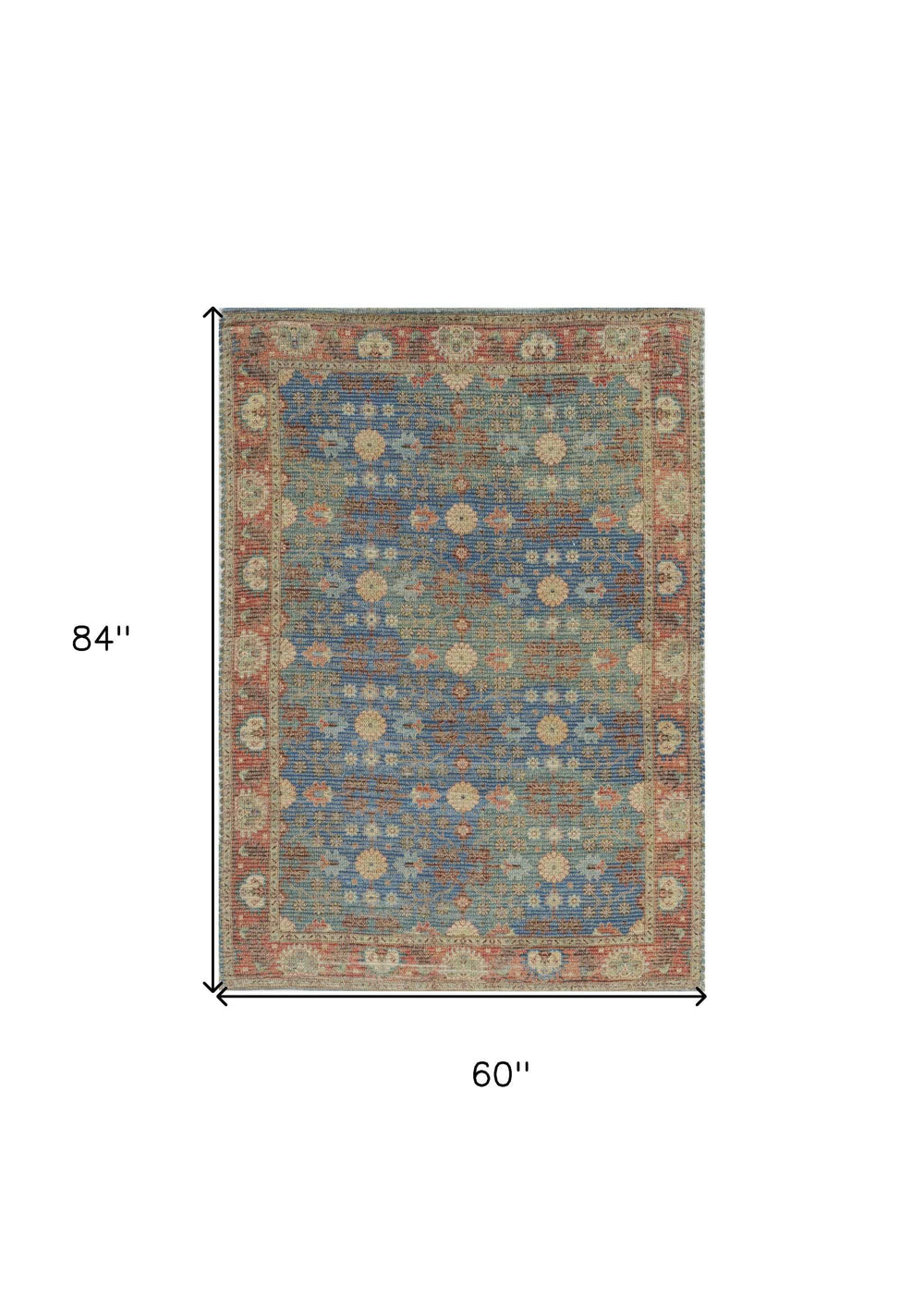 5' X 7' Blue and Red Floral Medallion Hand Woven Area Rug - Homeroots - Flyclothing LLC