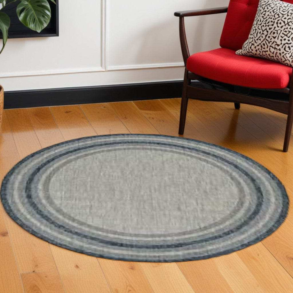 8' Round Blue and Gray Round Striped Indoor Outdoor Area Rug - Homeroots - Flyclothing LLC