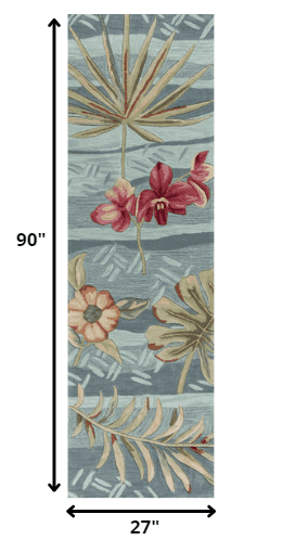 2' X 7' Seafoam Tropical Leaves Runner Rug - Homeroots - Flyclothing LLC