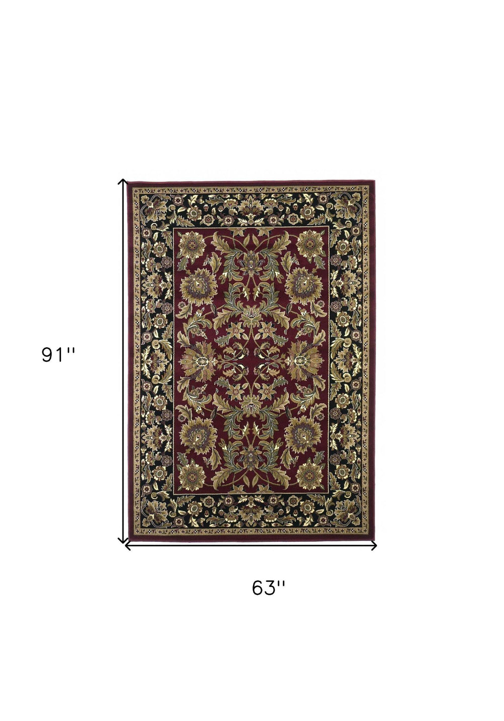 5' X 8' Red Or Black Floral Bordered Area Rug - Homeroots - Flyclothing LLC