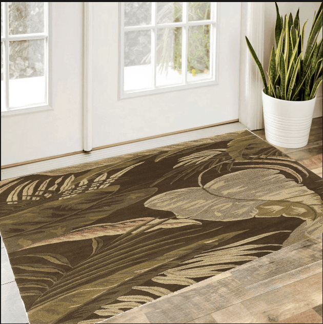 3' X 5' Mocha Leaves Wool Area Rug - Homeroots - Flyclothing LLC