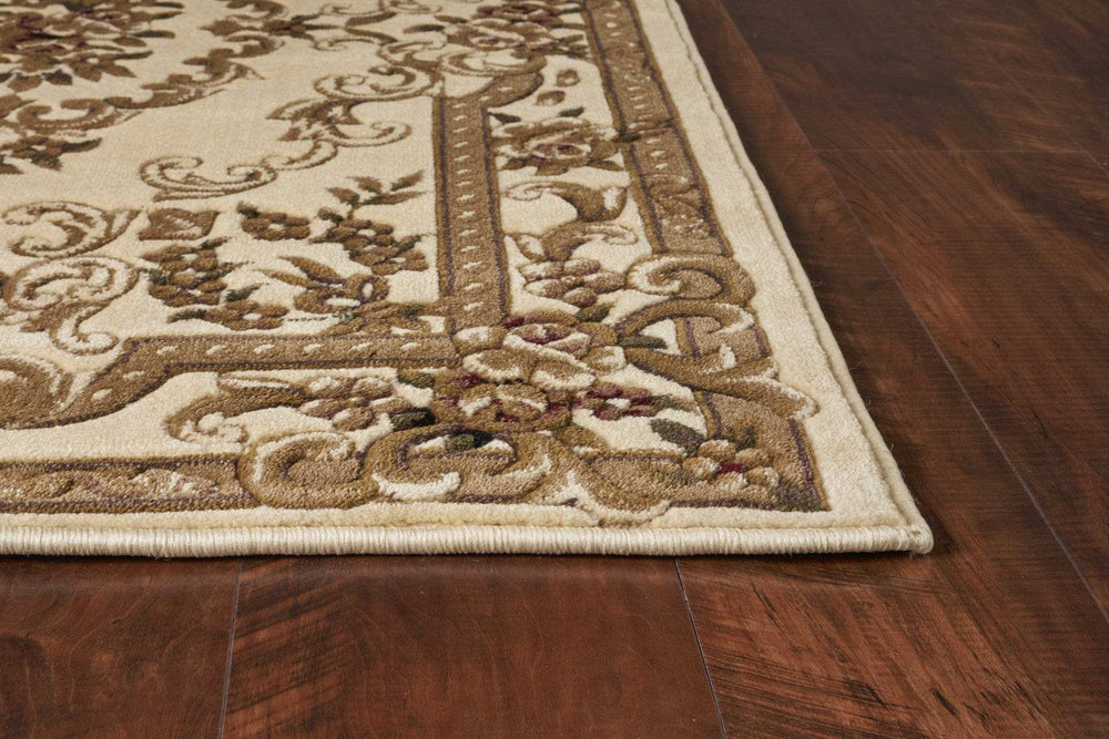 5' X 8' Ivory Machine Woven Hand Carved Floral Medallion Indoor Area Rug - Homeroots - Flyclothing LLC