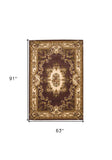 5' X 8' Plum Ivory Machine Woven Hand Carved Floral Medallion Indoor Area Rug - Homeroots - Flyclothing LLC