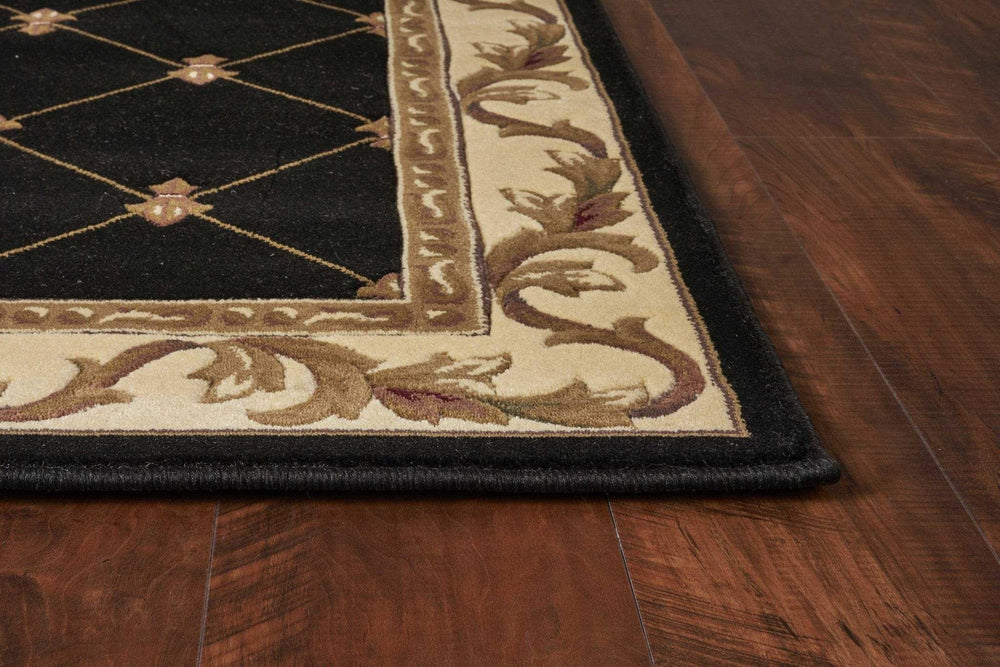 5' X 8' Black and Tan Fleur de Lis Diamond Border Area Rug - Homeroots - Flyclothing LLC