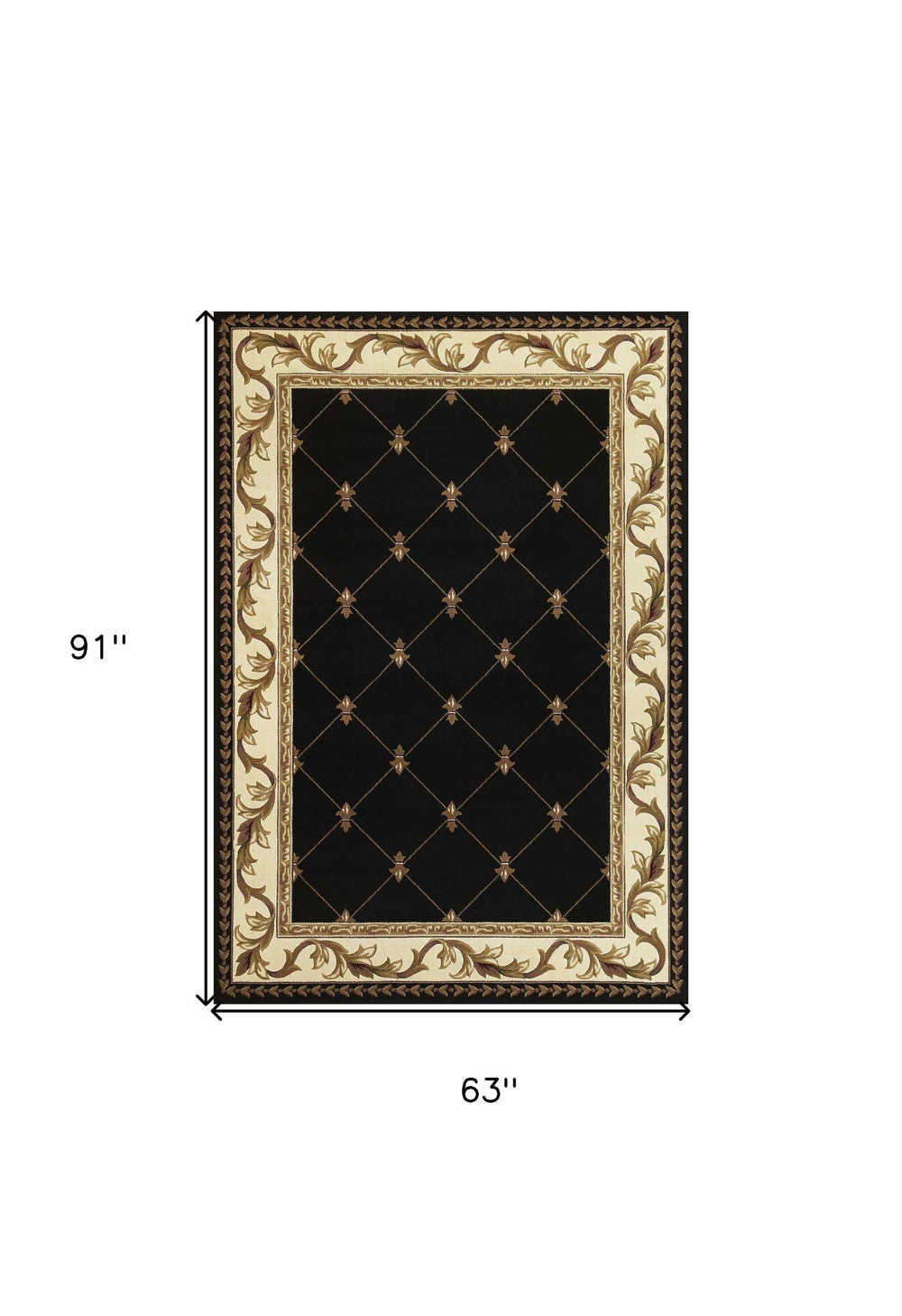 5' X 8' Black and Tan Fleur de Lis Diamond Border Area Rug - Homeroots - Flyclothing LLC