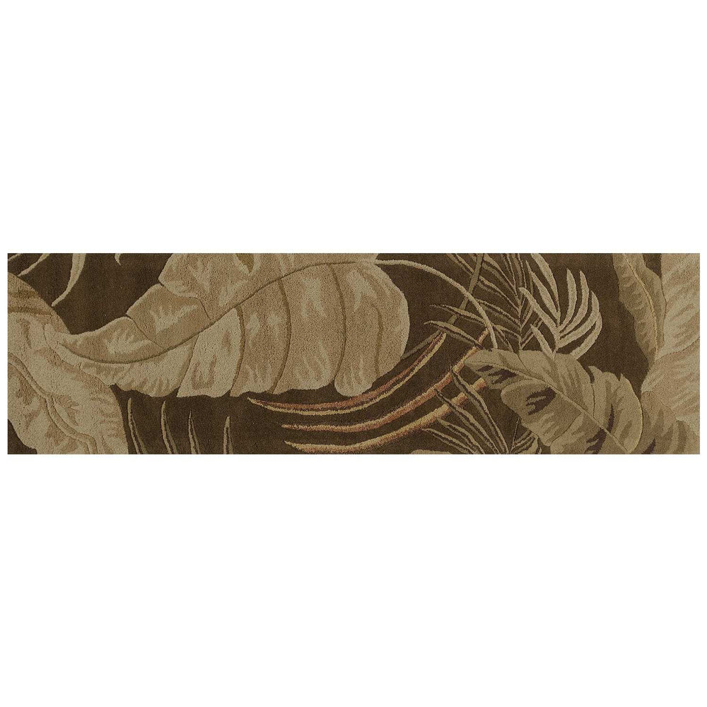 8' Mocha Brown Hand Tufted Tropical Leaves Indoor Runner Rug - Homeroots - Flyclothing LLC