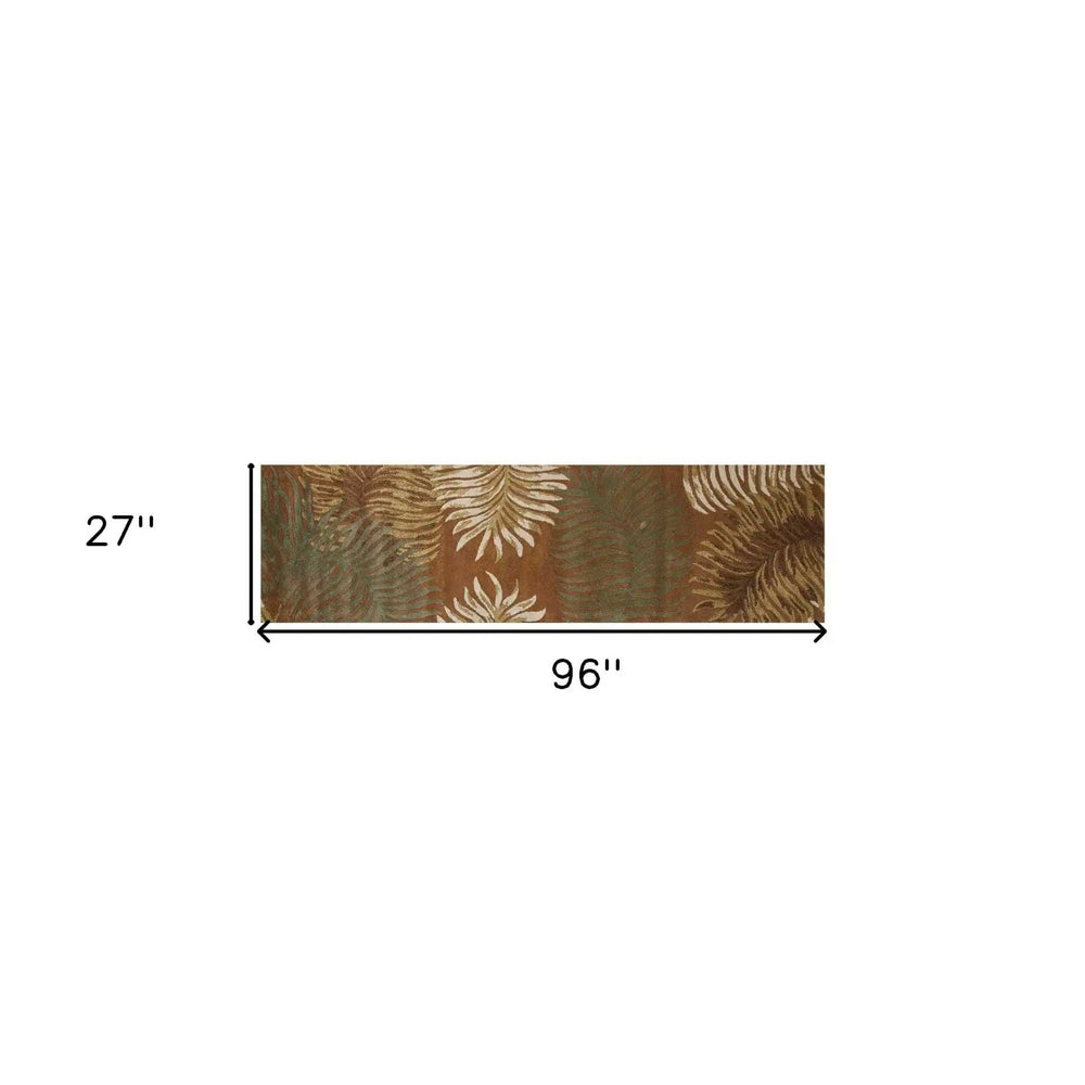 8' Rust Orange Hand Tufted Tropical Leaves Indoor Runner Rug - Homeroots - Flyclothing LLC