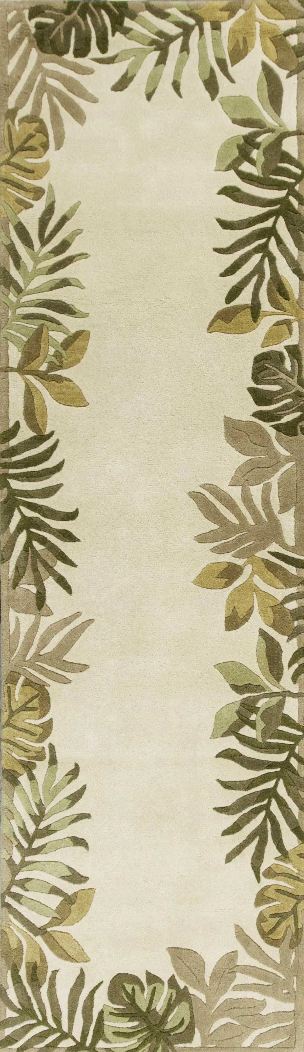 2' X 8' Ivory Leaves Bordered Wool Runner Rug - Homeroots - Flyclothing LLC