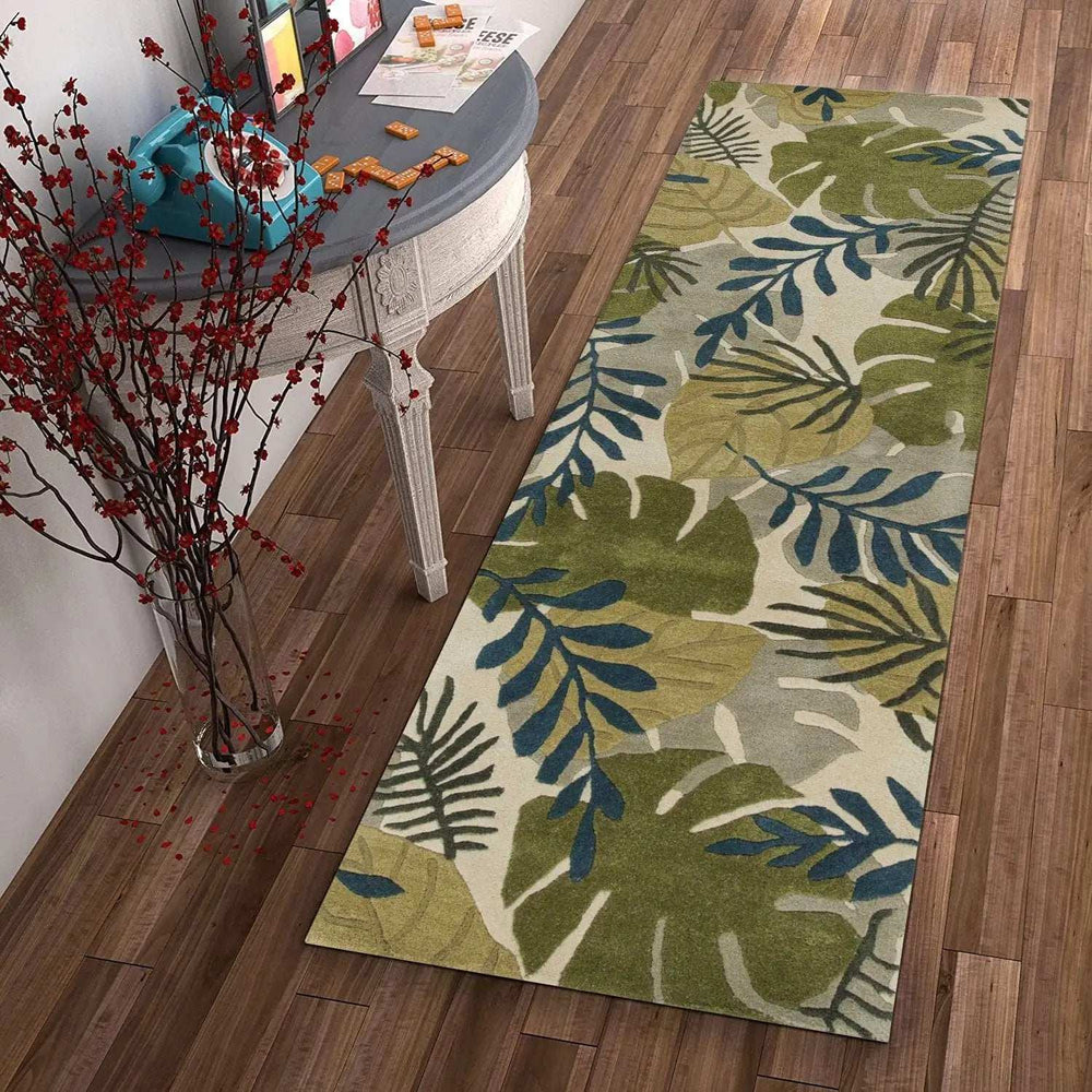 8' Ivory Hand Tufted Oversized Tropical Leaves Indoor Runner Rug - Homeroots - Flyclothing LLC