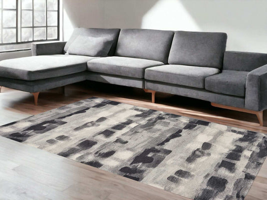 5' X 8' Shades Of Grey Machine Woven Abstract Brushstroke Indoor Area Rug - Homeroots - Flyclothing LLC